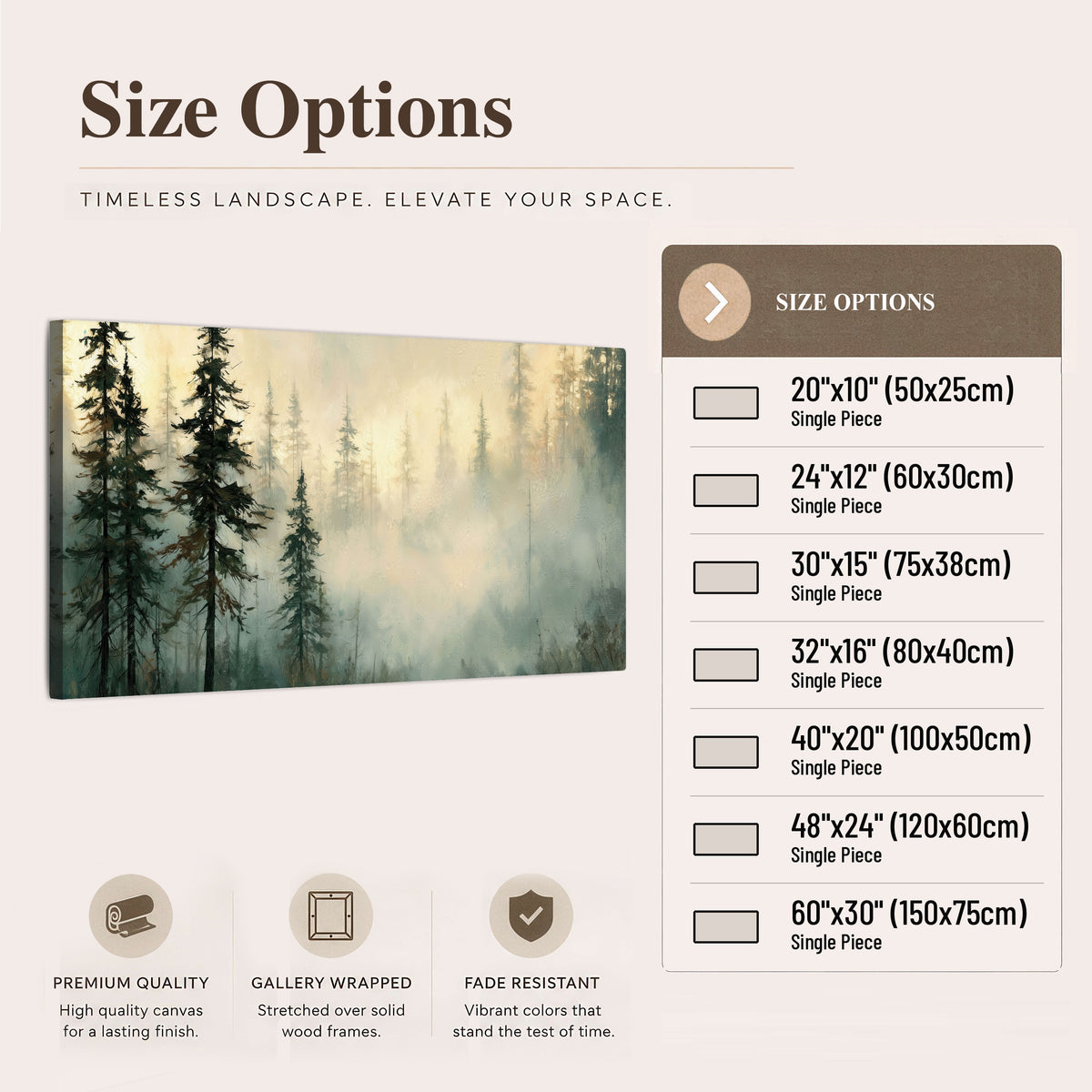 Foggy evergreen forest painting canvas wall art size options