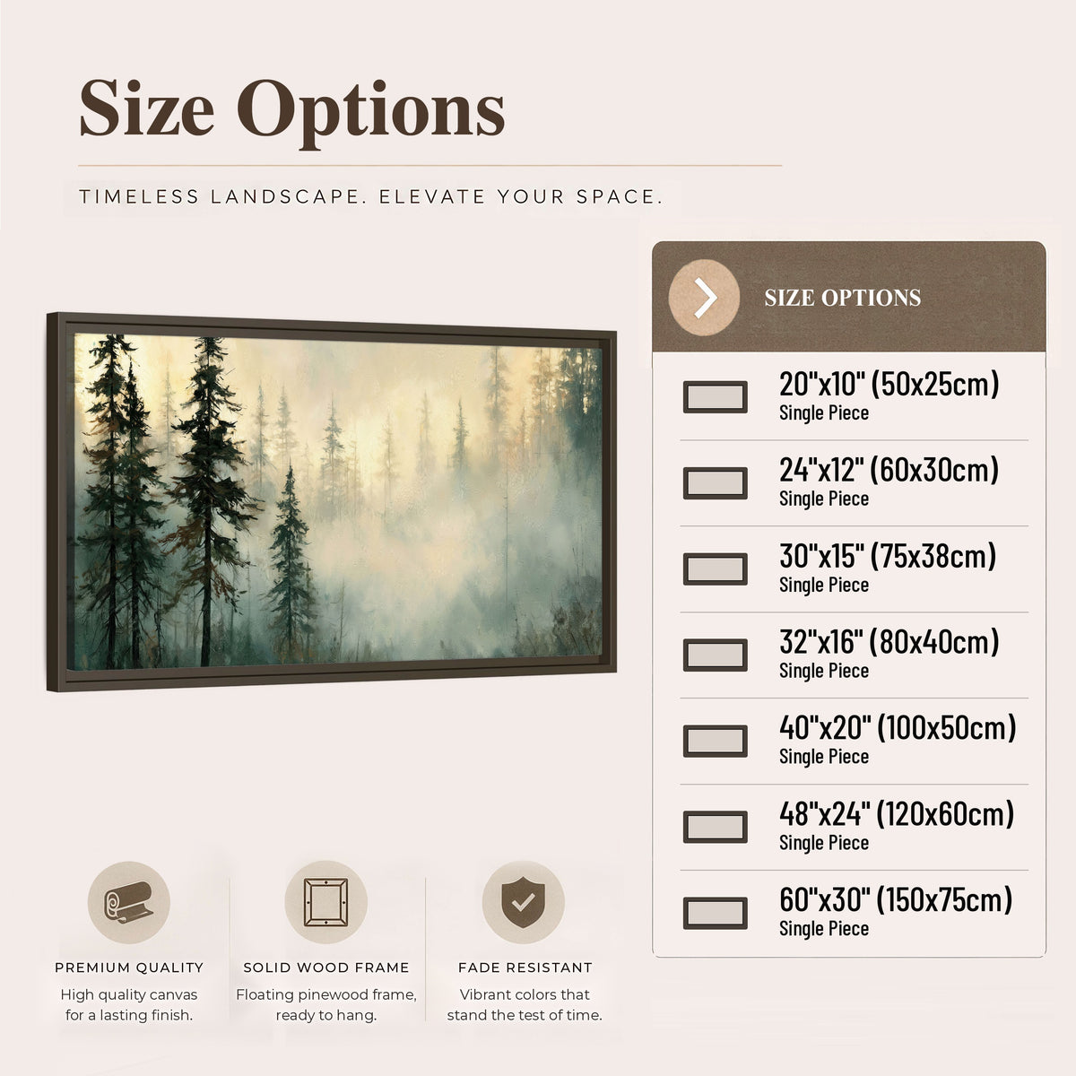 Foggy evergreen forest painting framed canvas wall art size options