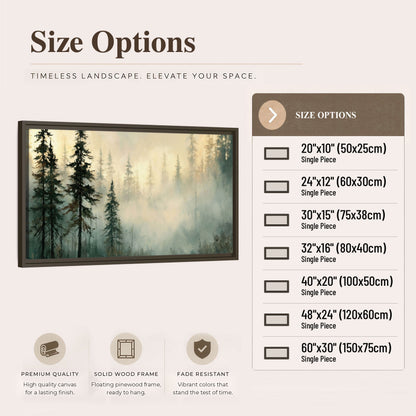 Foggy evergreen forest painting framed canvas wall art size options