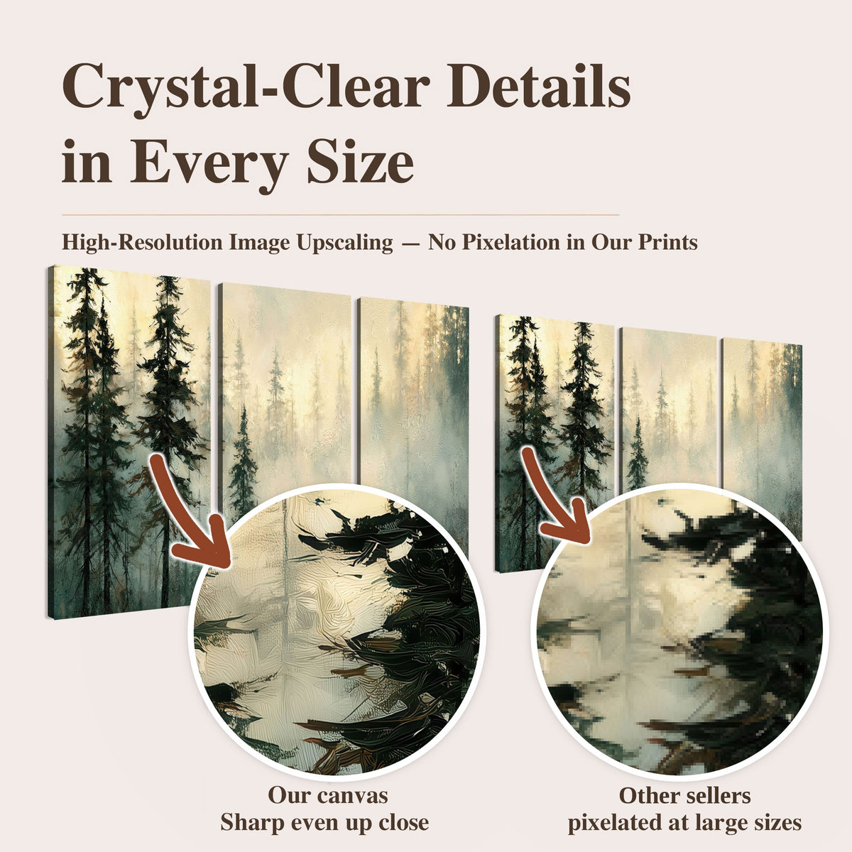 Foggy evergreen forest painting high-resolution print quality comparison