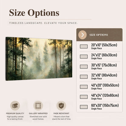 Golden misty pine forest painting canvas wall art size options