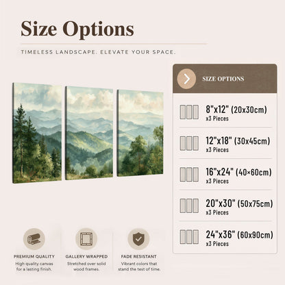 Green mountain valley painting 3 piece canvas wall art size options