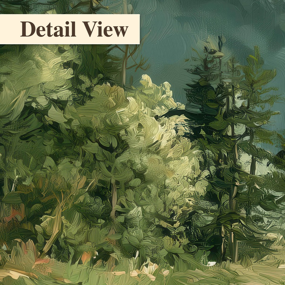 Green mountain valley painting detail close-up