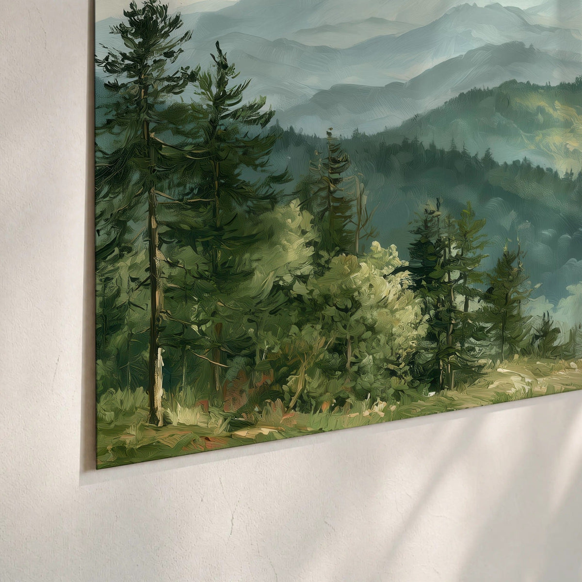 Green mountain valley painting poster print close-up on matte paper