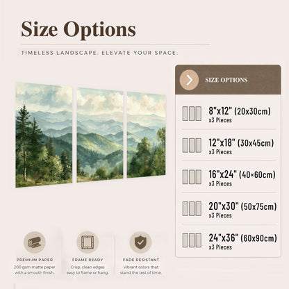 Green mountain valley painting set of 3 poster prints size options