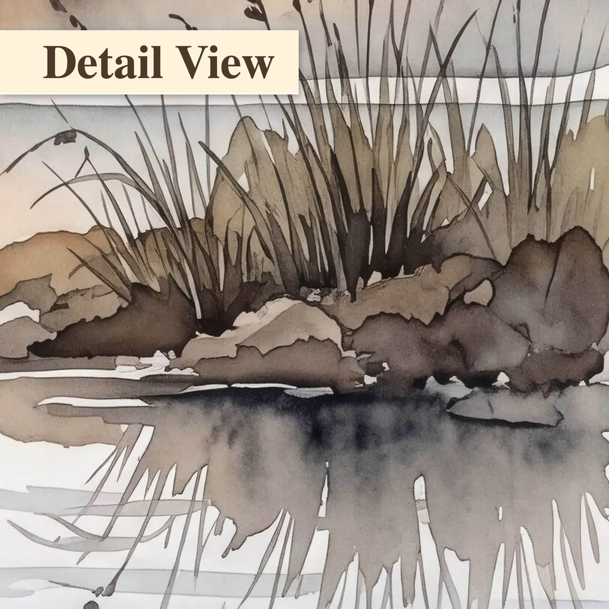Watercolor mountain lake painting detail close-up