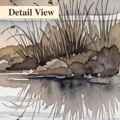 Watercolor mountain lake painting detail close-up