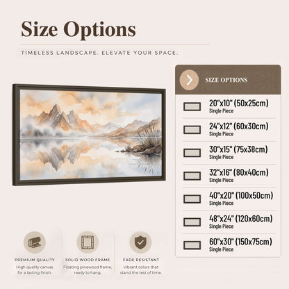 Watercolor mountain lake painting framed canvas wall art size options