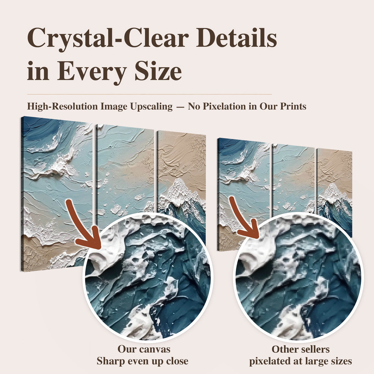 Textured ocean wave painting high-resolution print quality comparison