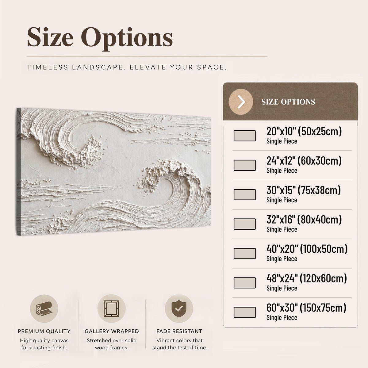 White plaster wave art canvas wall art size options