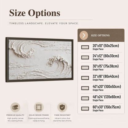 White plaster wave art framed canvas wall art size options