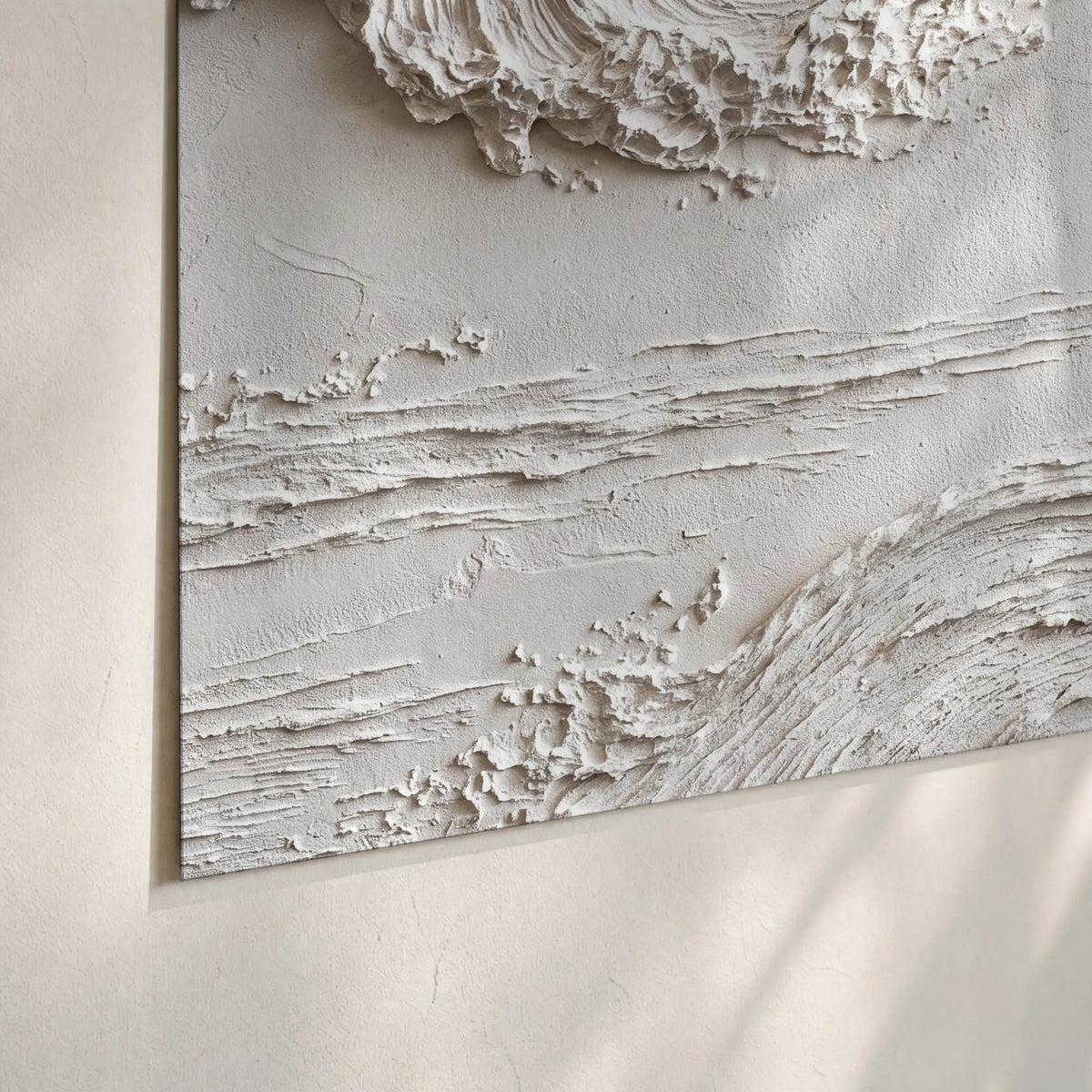 White plaster wave art poster print close-up on matte paper