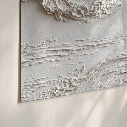 White plaster wave art poster print close-up on matte paper