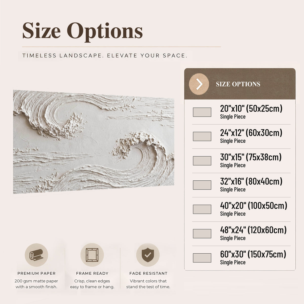 White plaster wave art poster print size options