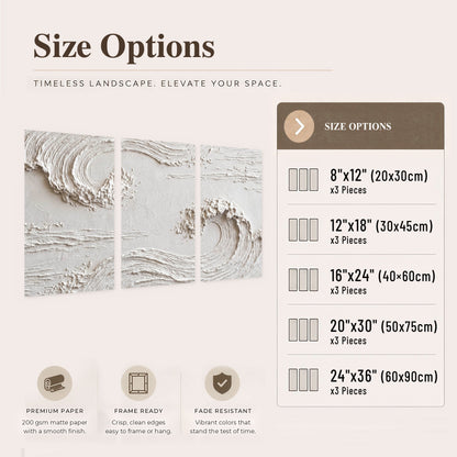 White plaster wave art set of 3 poster prints size options