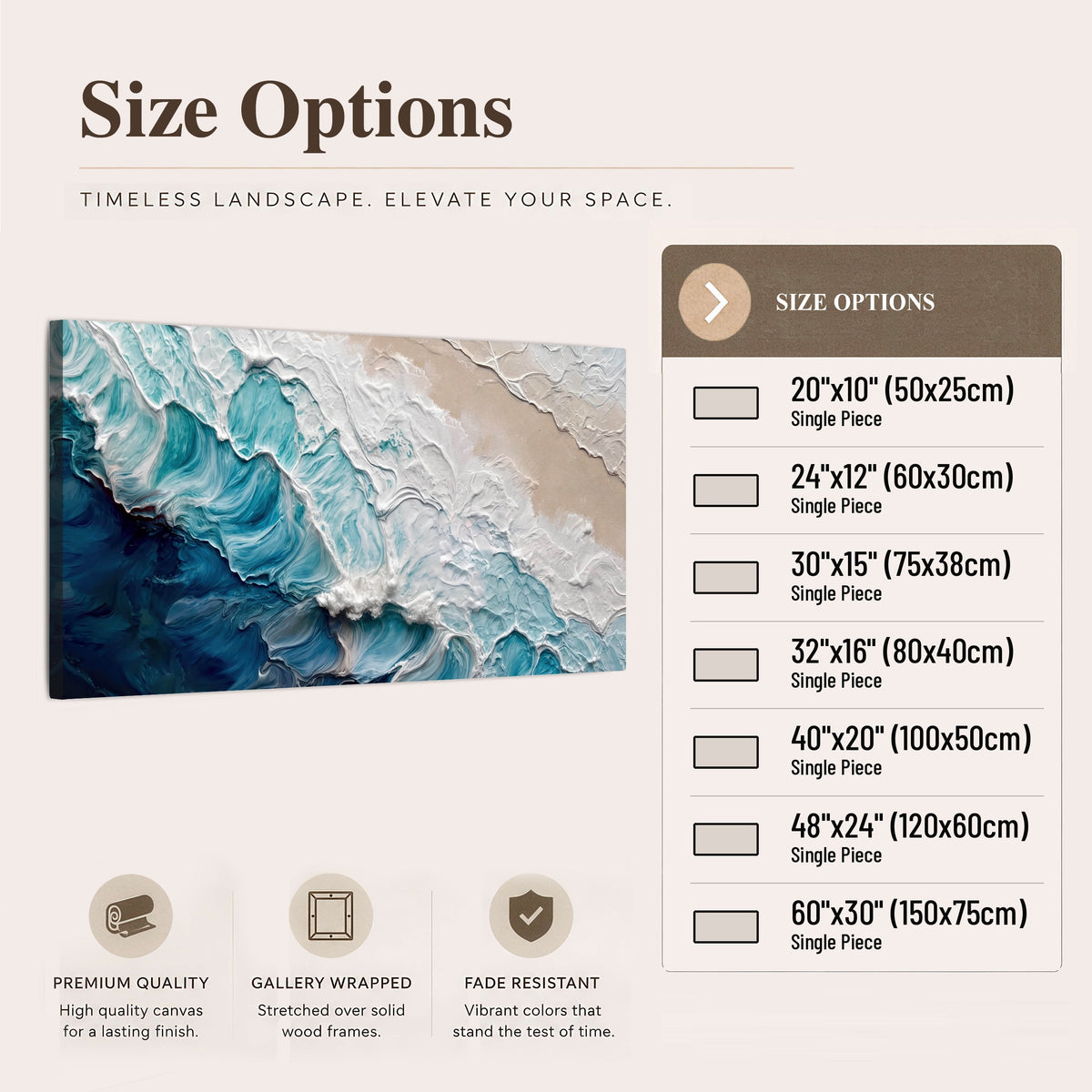 Turquoise ocean wave painting canvas wall art size options