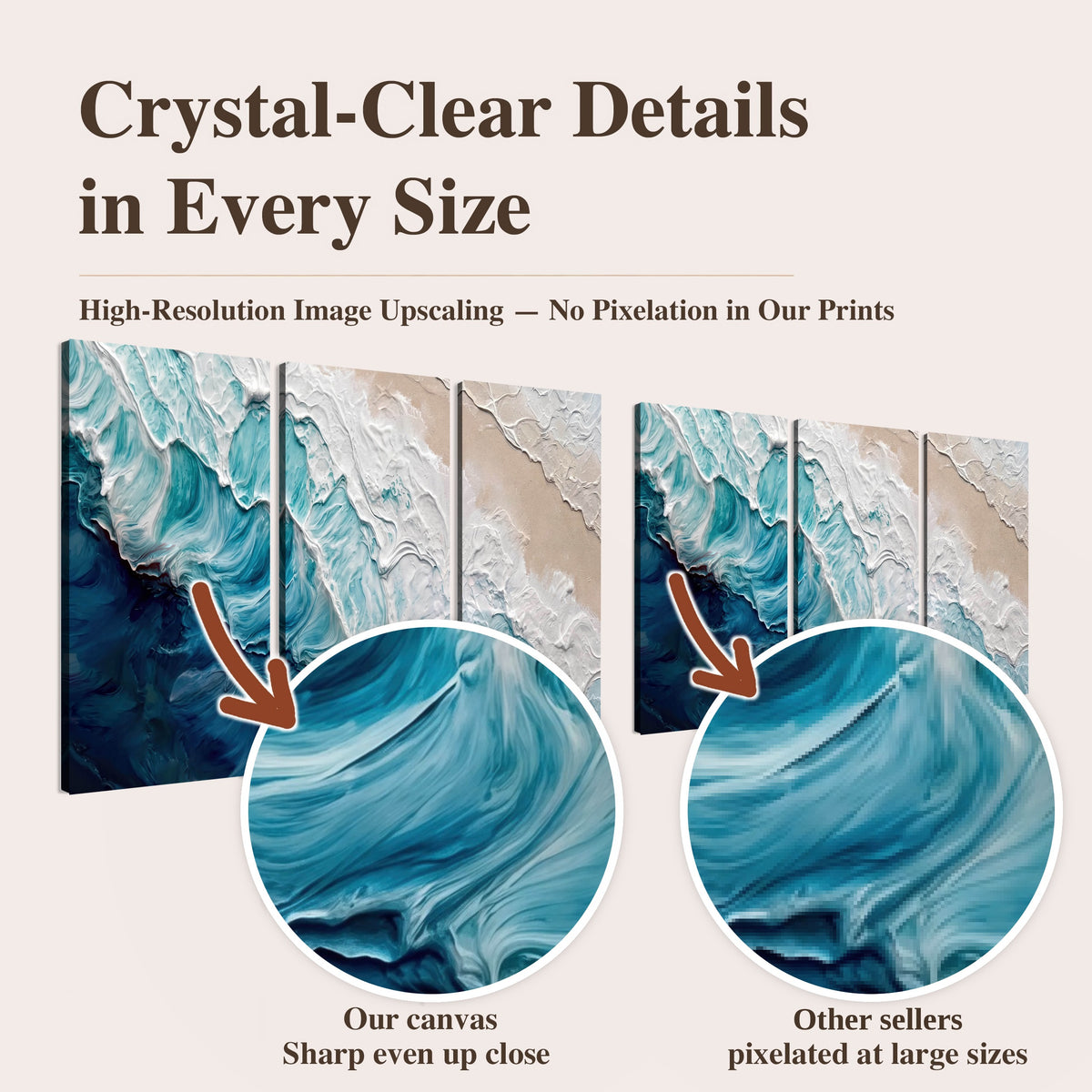 Turquoise ocean wave painting high-resolution print quality comparison