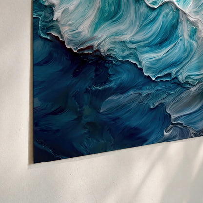 Turquoise ocean wave painting poster print close-up on matte paper