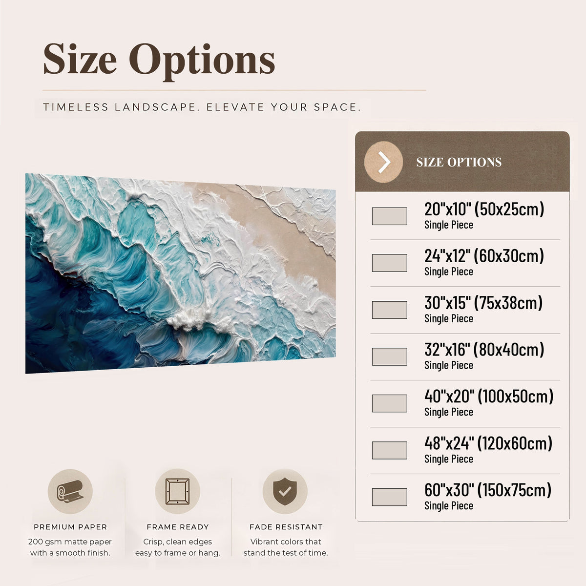 Turquoise ocean wave painting poster print size options
