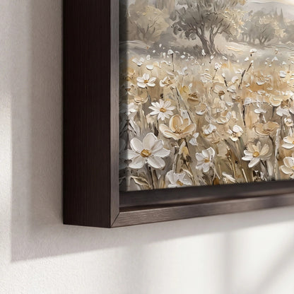 Jesus and lamb flower field painting framed canvas close-up showing the floating frame