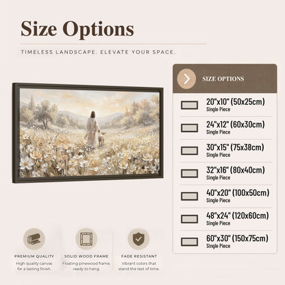 Jesus and lamb flower field painting framed canvas wall art size options