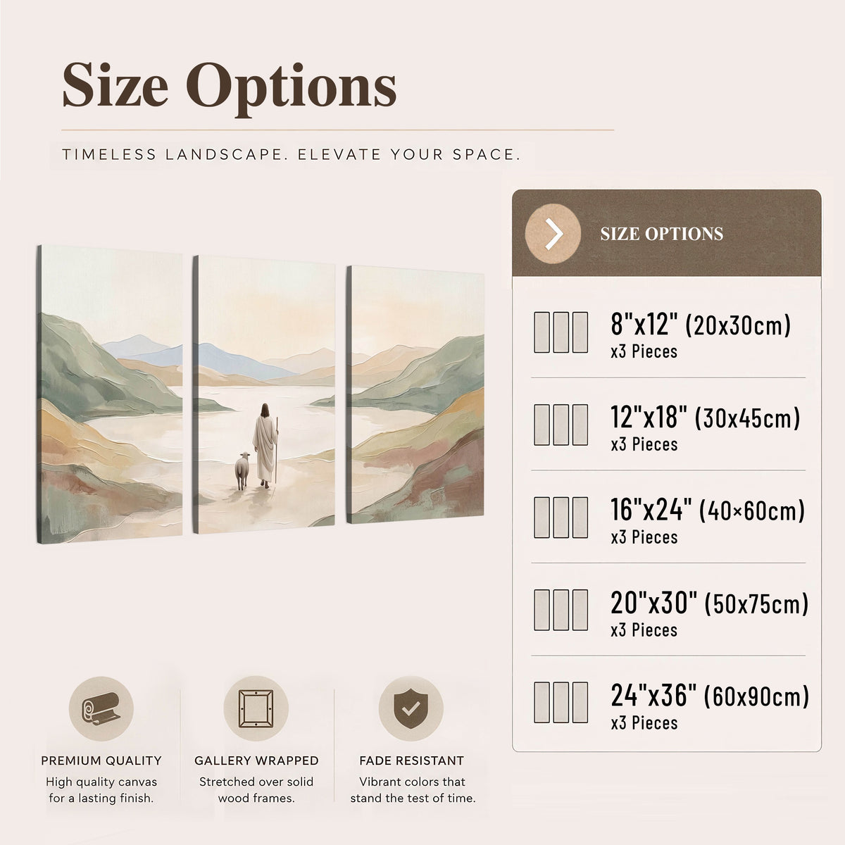 Minimalist Good Shepherd painting 3 piece canvas wall art size options