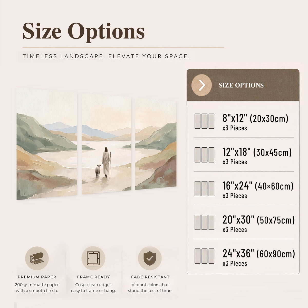 Minimalist Good Shepherd painting set of 3 poster prints size options
