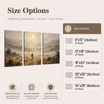 Shepherd and flock painting 3 piece canvas wall art size options