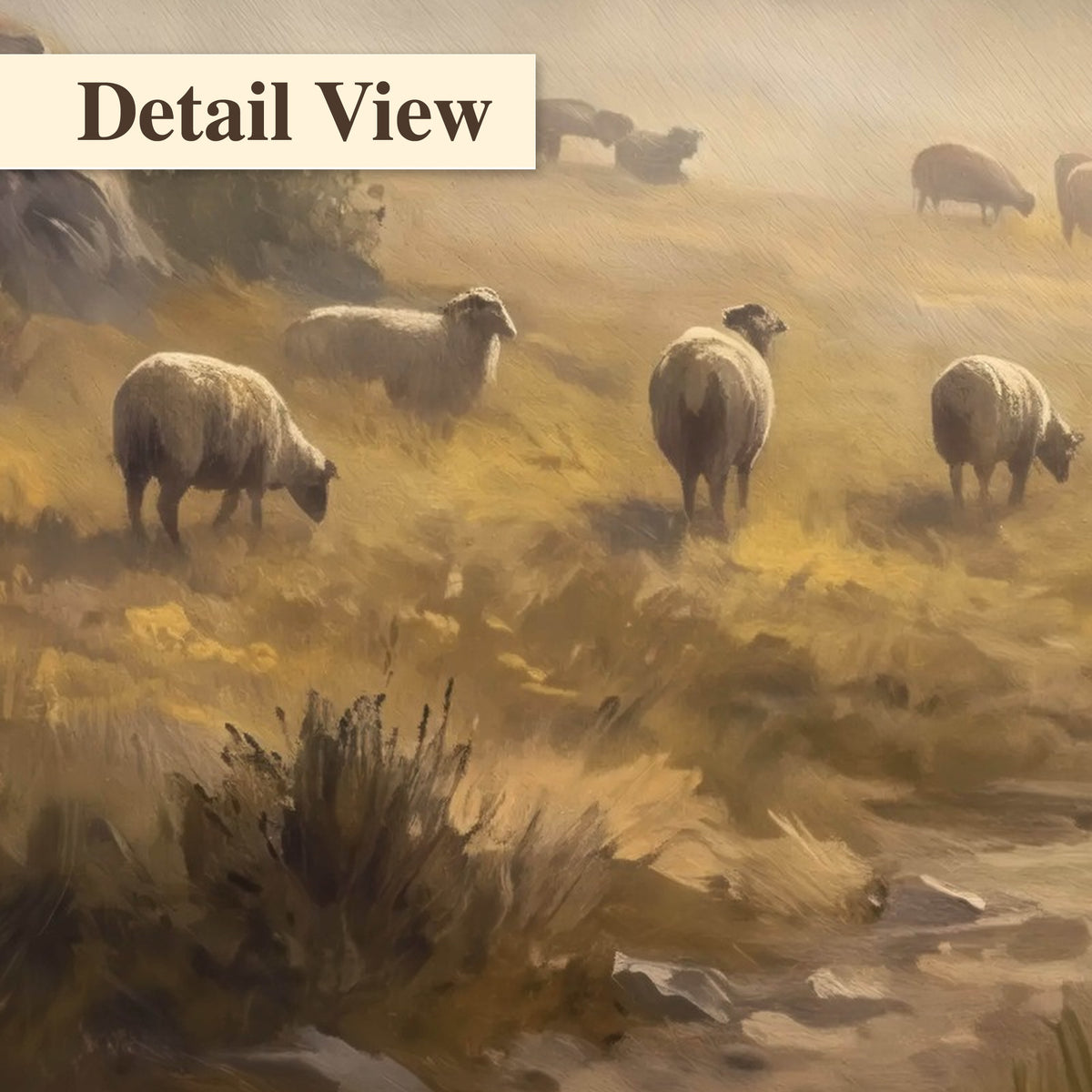 Shepherd and flock painting detail close-up