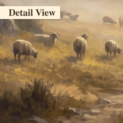 Shepherd and flock painting detail close-up