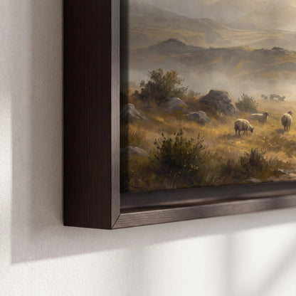 Shepherd and flock painting framed canvas close-up showing the floating frame
