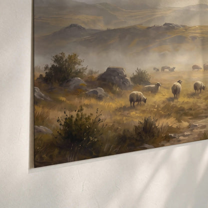 Shepherd and flock painting poster print close-up on matte paper