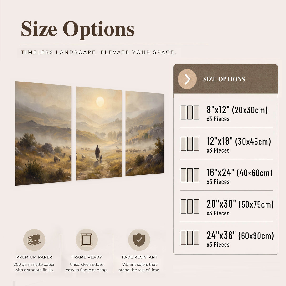 Shepherd and flock painting set of 3 poster prints size options