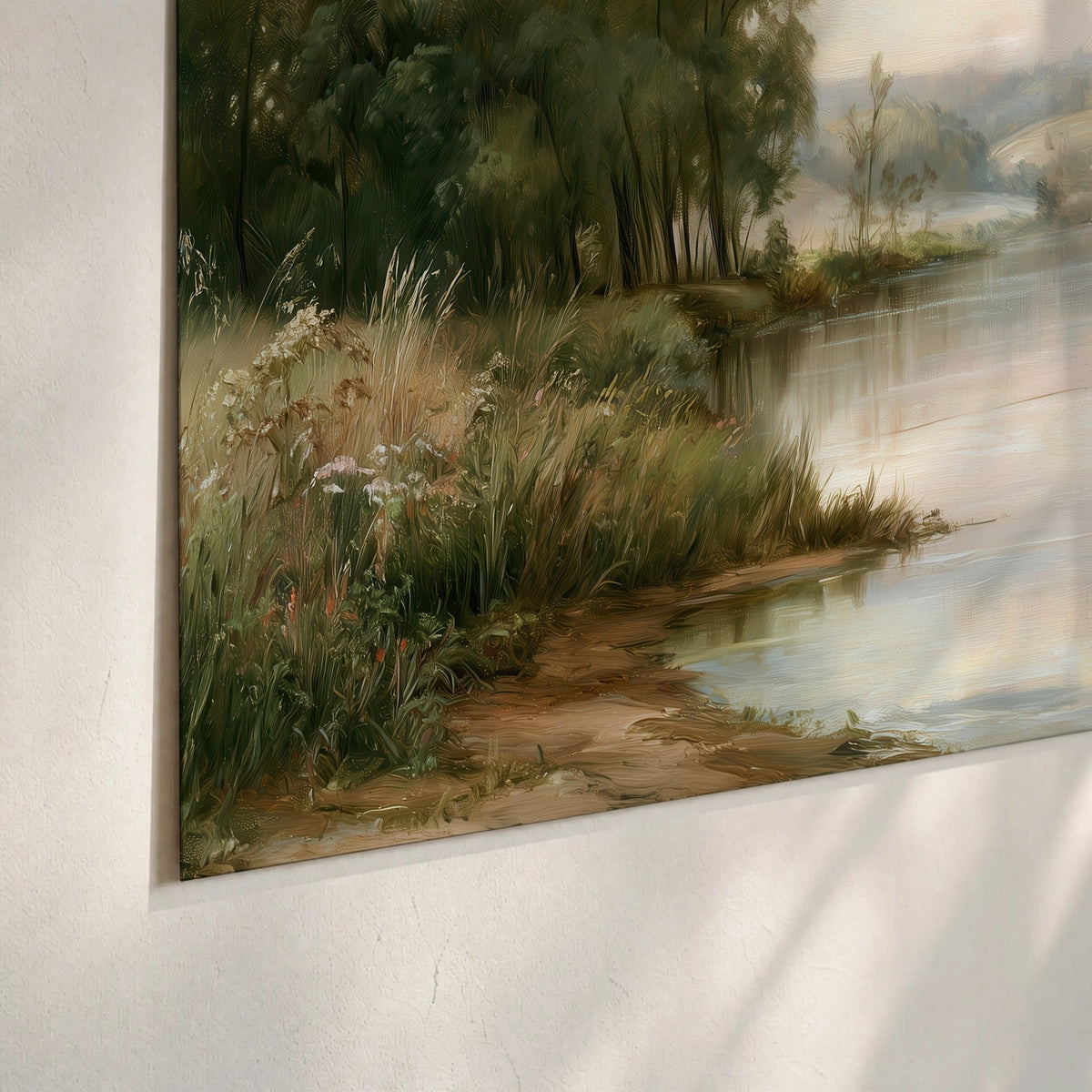 Pastel river valley painting poster print close-up on matte paper