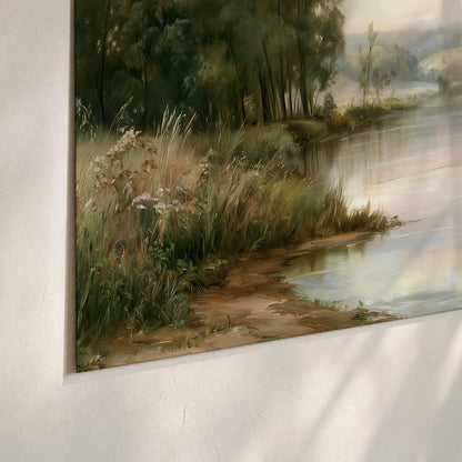 Pastel river valley painting poster print close-up on matte paper
