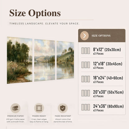 Pastel river valley painting set of 3 poster prints size options