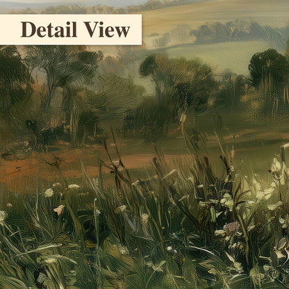 Sunbeams over countryside painting detail close-up