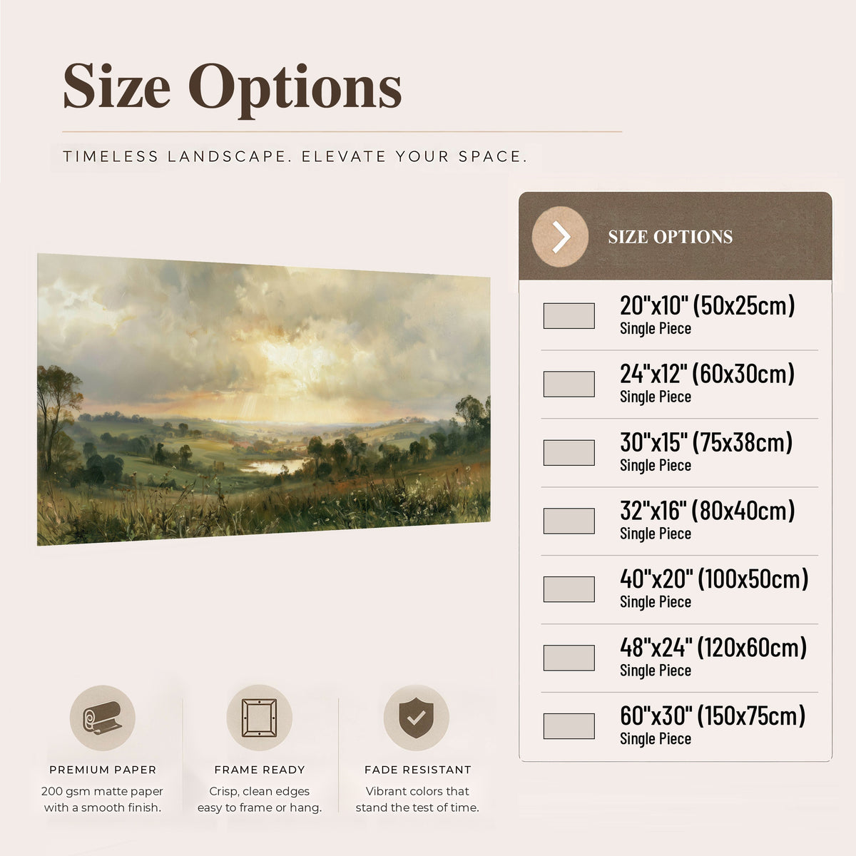 Sunbeams over countryside painting poster print size options