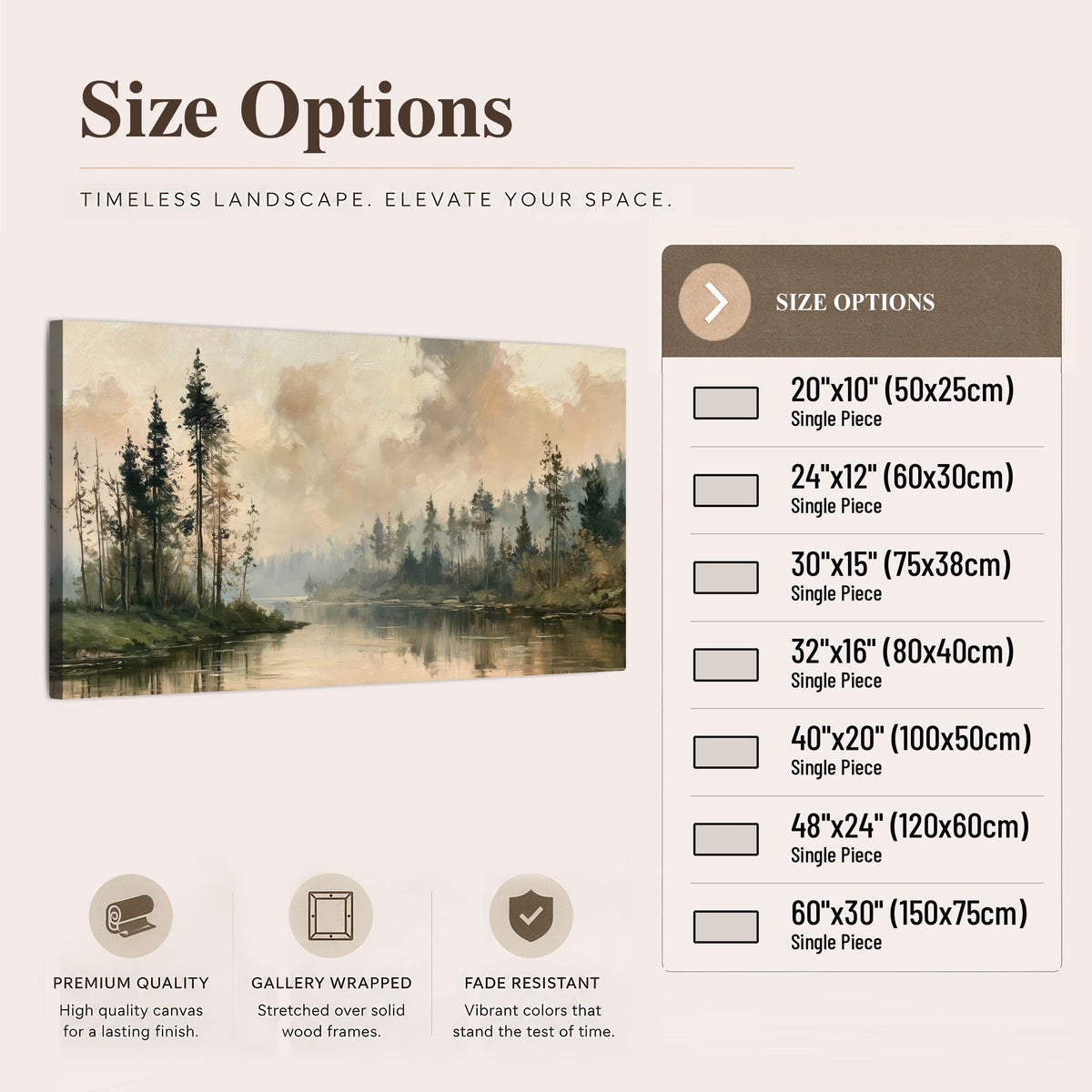 Misty pine river painting canvas wall art size options