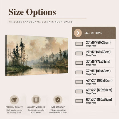 Misty pine river painting canvas wall art size options