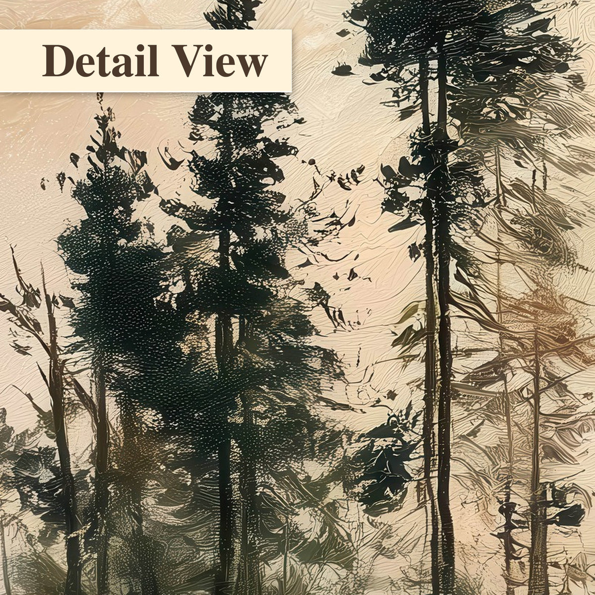 Misty pine river painting detail close-up
