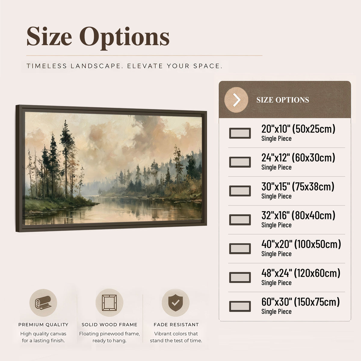 Misty pine river painting framed canvas wall art size options