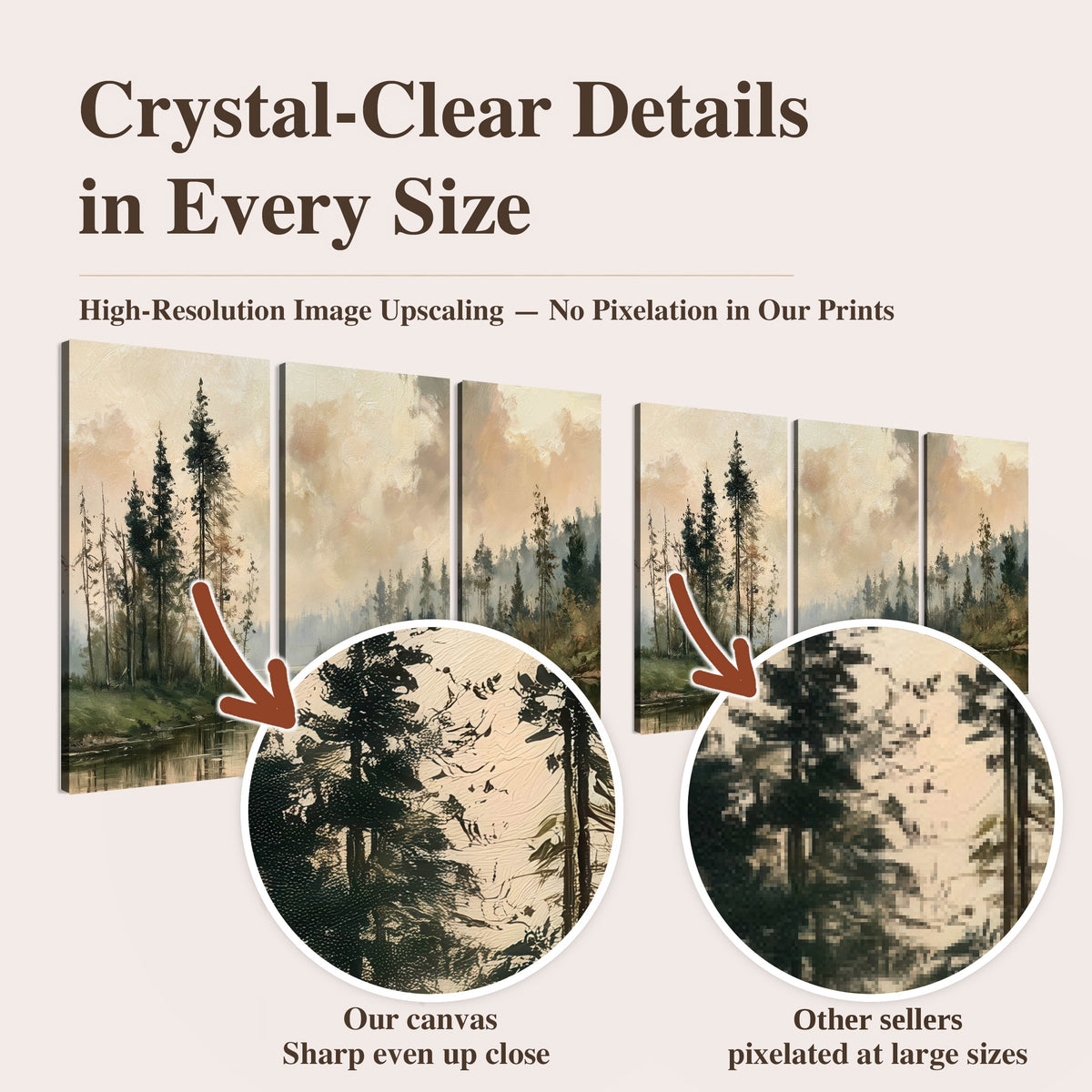 Misty pine river painting high-resolution print quality comparison