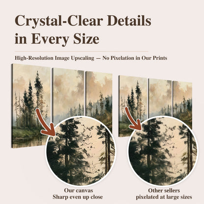 Misty pine river painting high-resolution print quality comparison