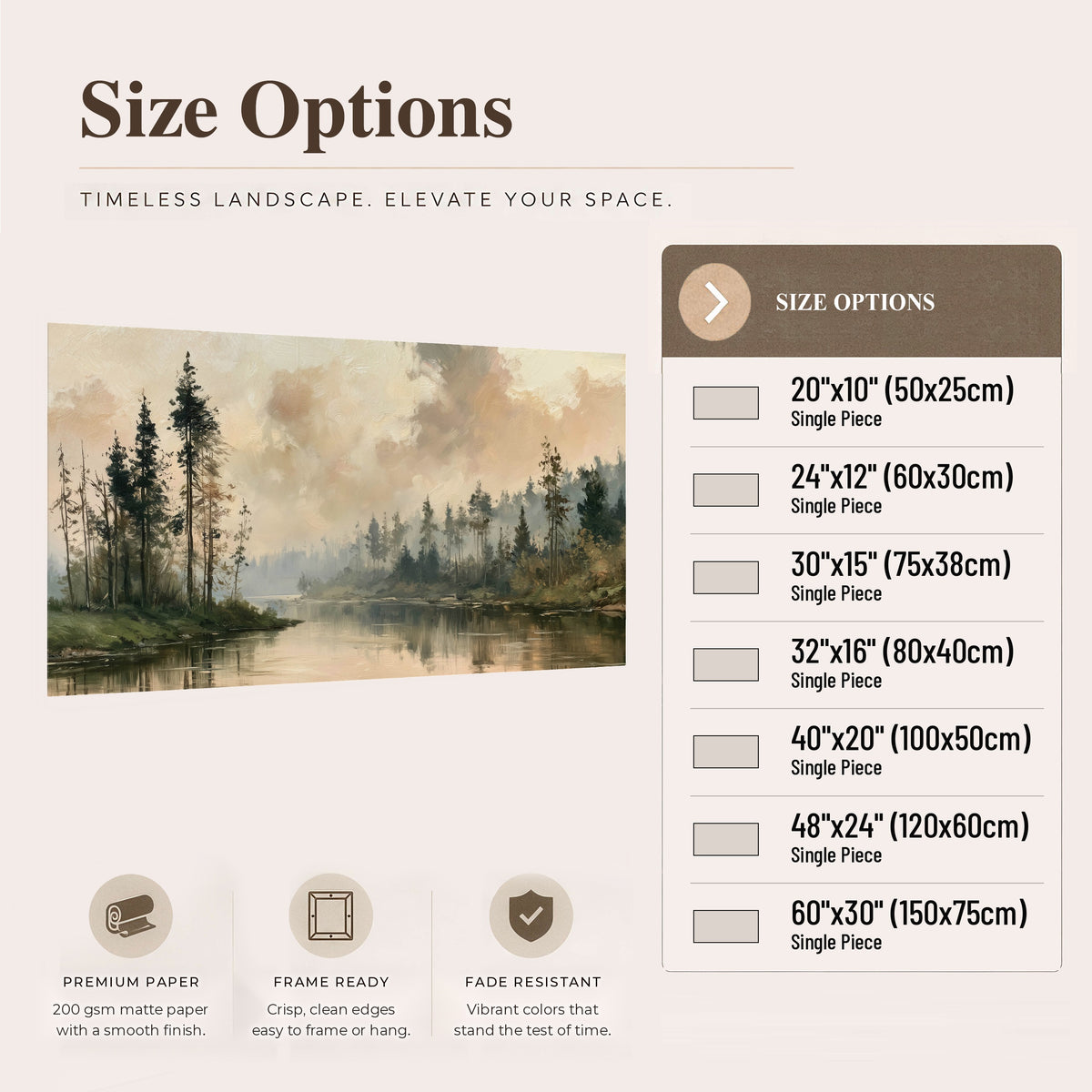 Misty pine river painting poster print size options