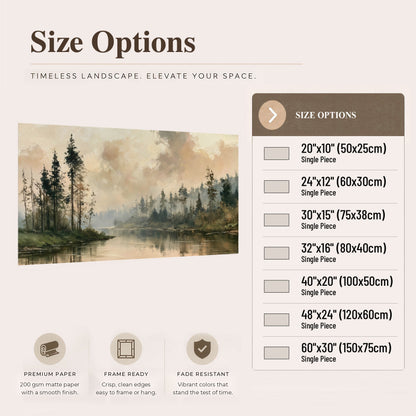 Misty pine river painting poster print size options