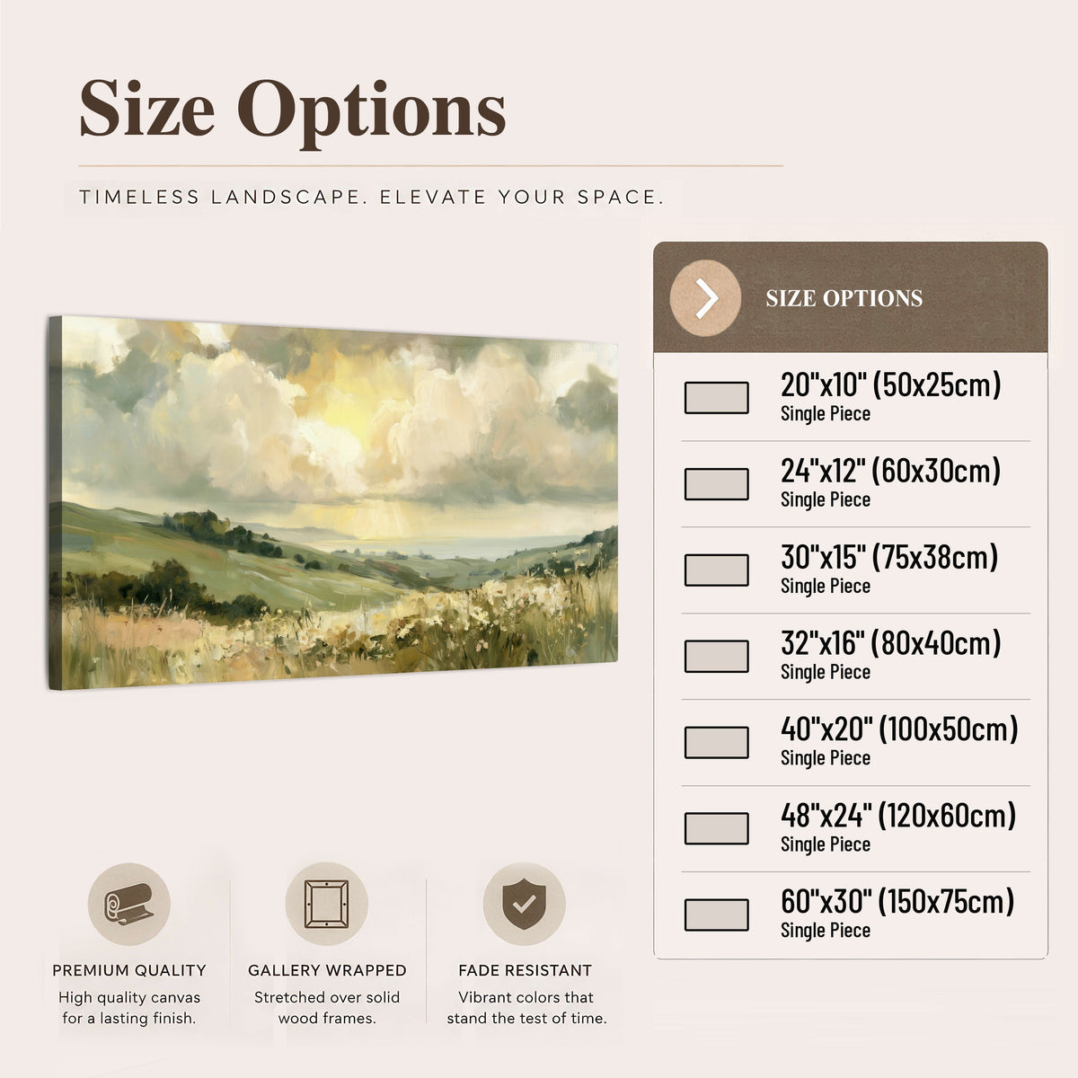 Sunlit meadow hills painting canvas wall art size options