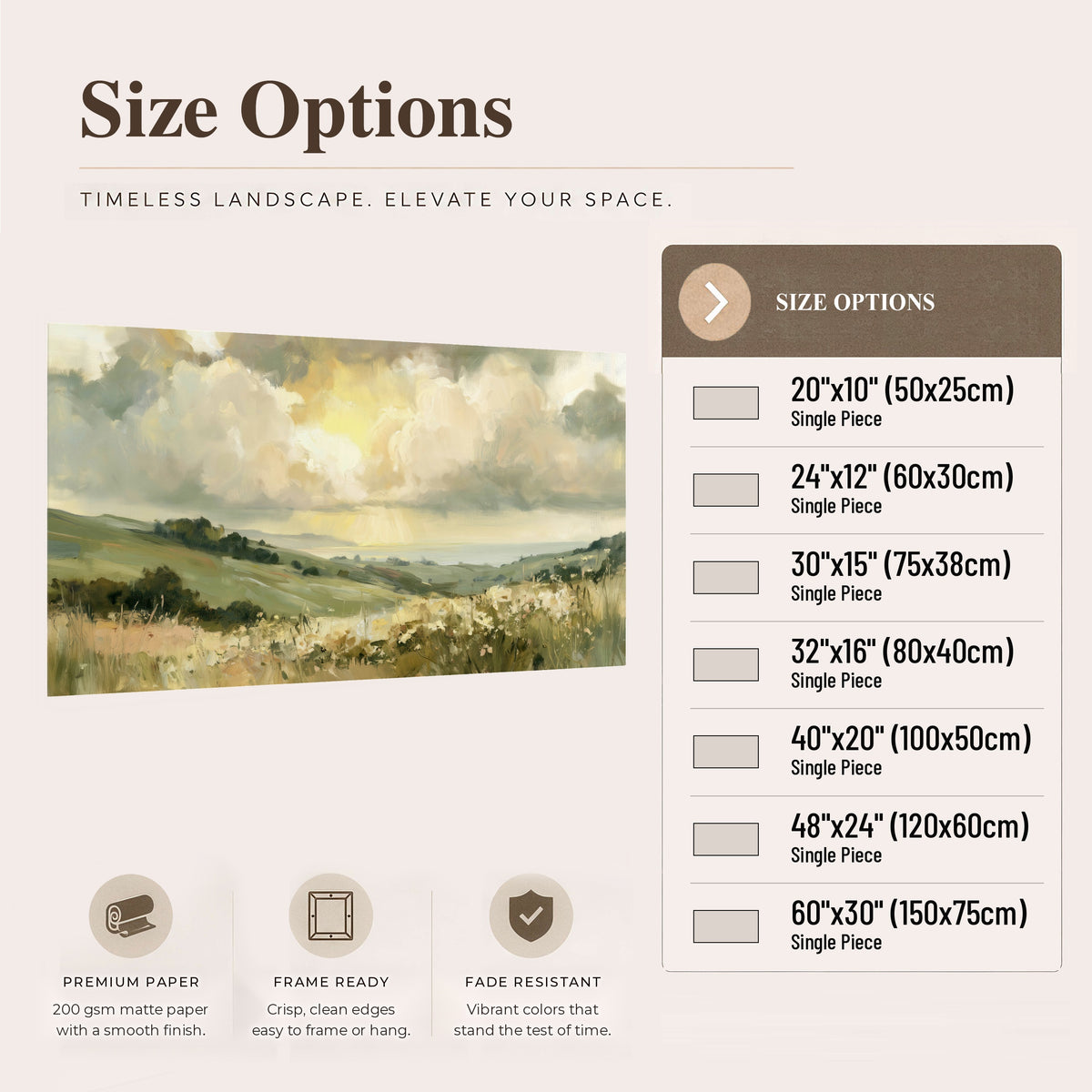 Sunlit meadow hills painting poster print size options