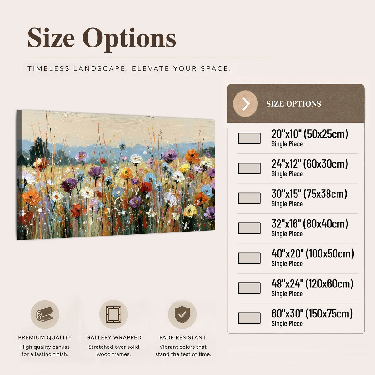 Colorful wildflower meadow painting canvas wall art size options