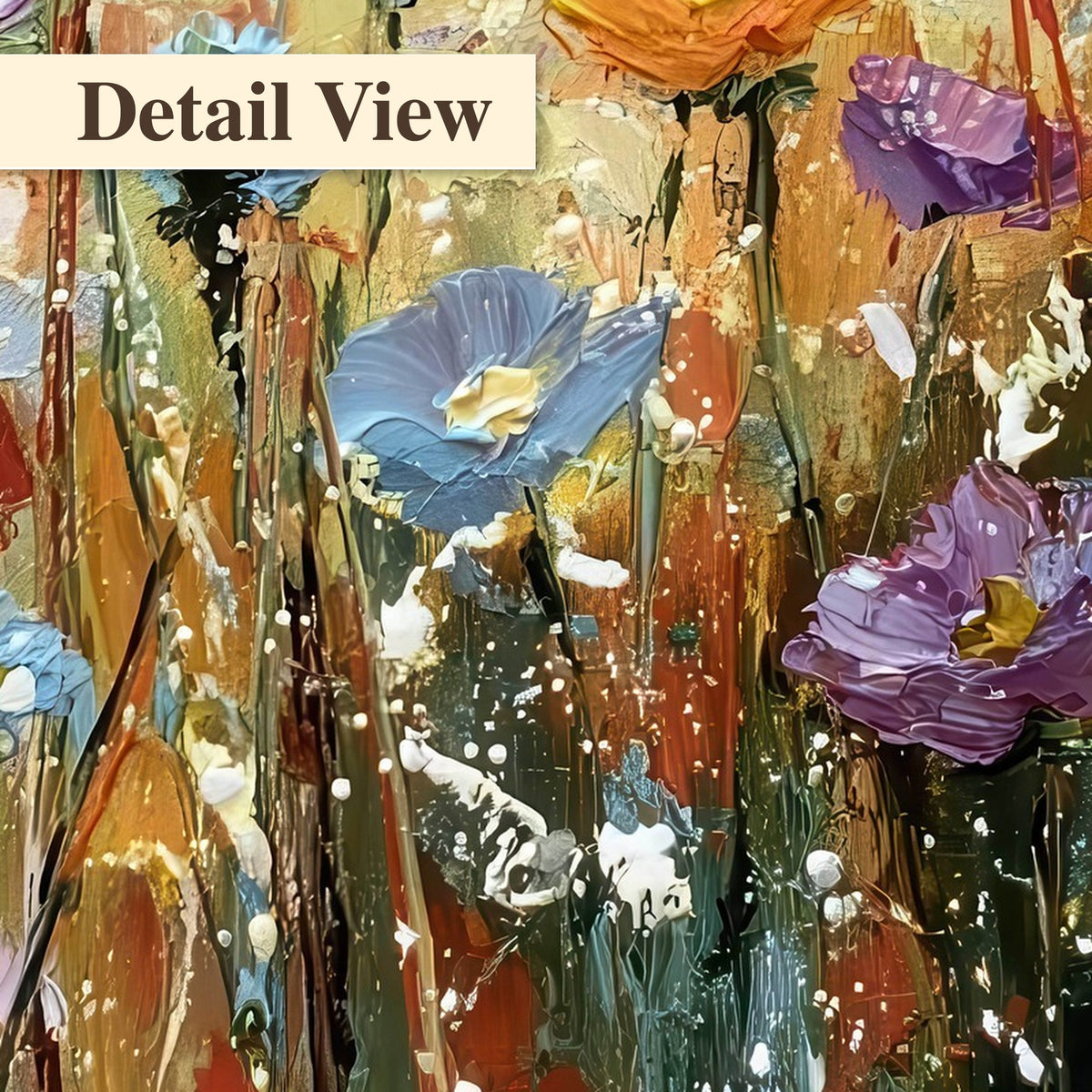 Colorful wildflower meadow painting detail close-up
